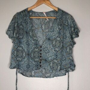 Free People Floral Crop Top Wide Leg Pants‎ Set Green